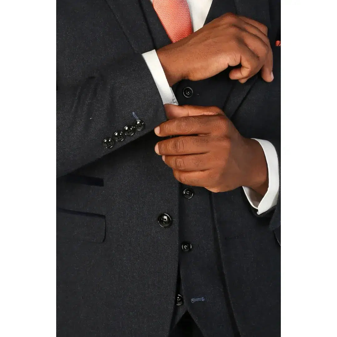 Oscar - Men's 3 Piece Navy Blue Wool Blend Tweed Suit