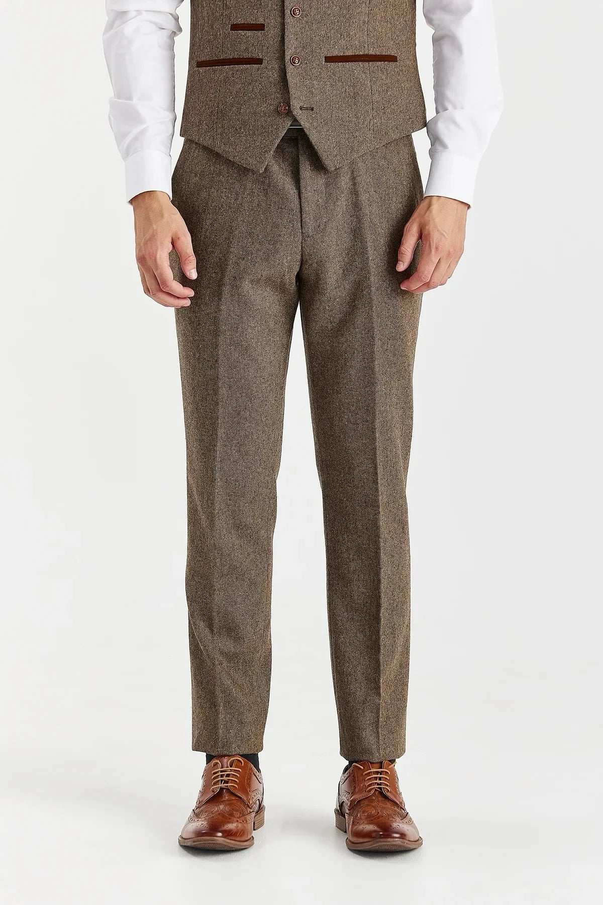 Oscar - Men's Brown Wool Blend Tweed Trousers