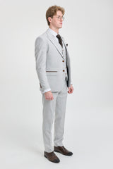 Mark Men's Grey Stone 3-Piece Tweed Check Suit with Brown Trim for Weddings and Proms