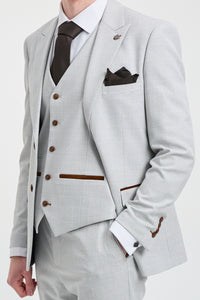 Mark Men's Grey Stone 3-Piece Tweed Check Suit with Brown Trim for Weddings and Proms