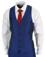 Mens 3 Piece Shiny Blue Wedding Prom Party Suit Tailored Fit Smart Formal