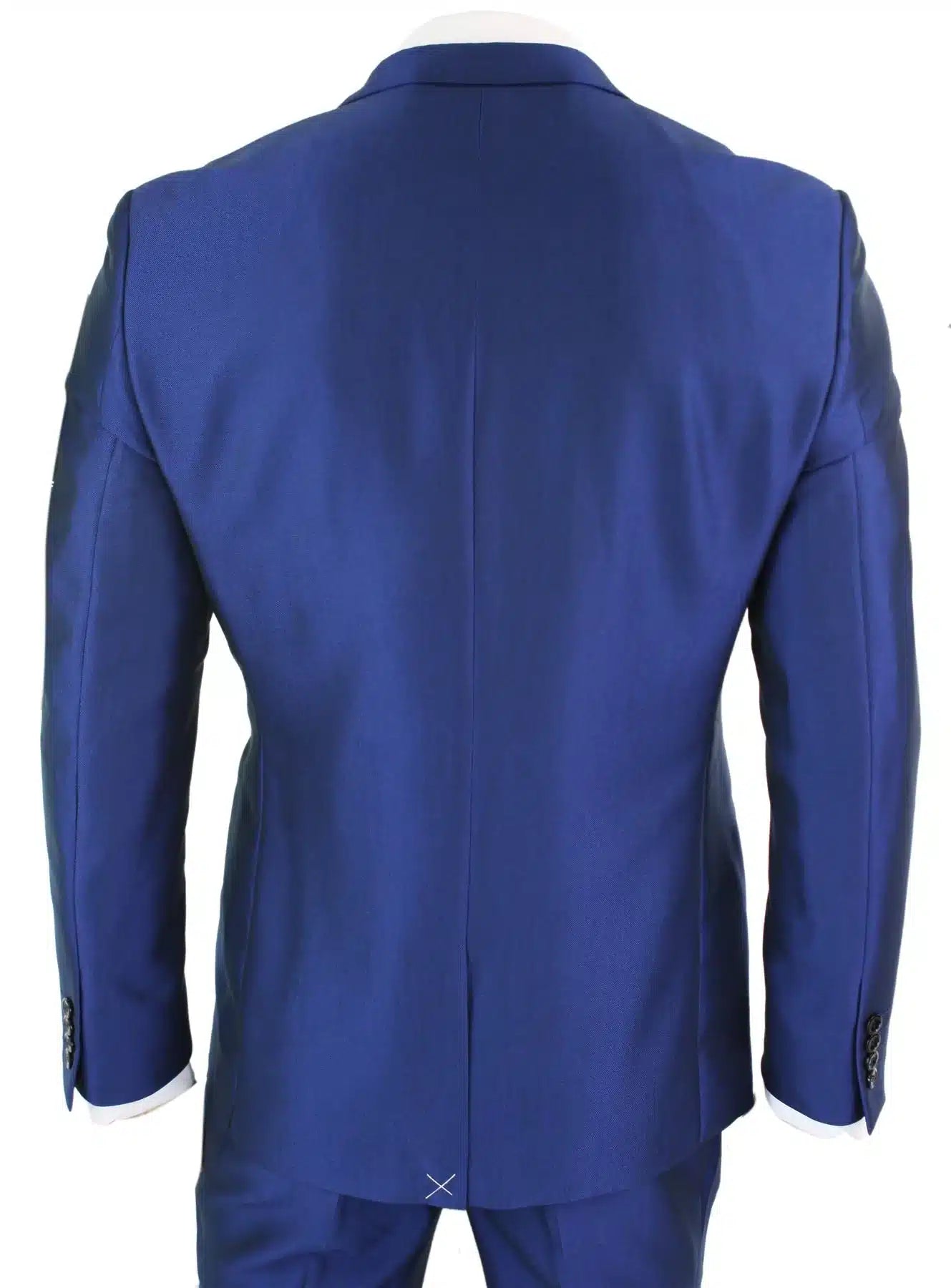 Mens 3 Piece Shiny Blue Wedding Prom Party Suit Tailored Fit Smart Formal