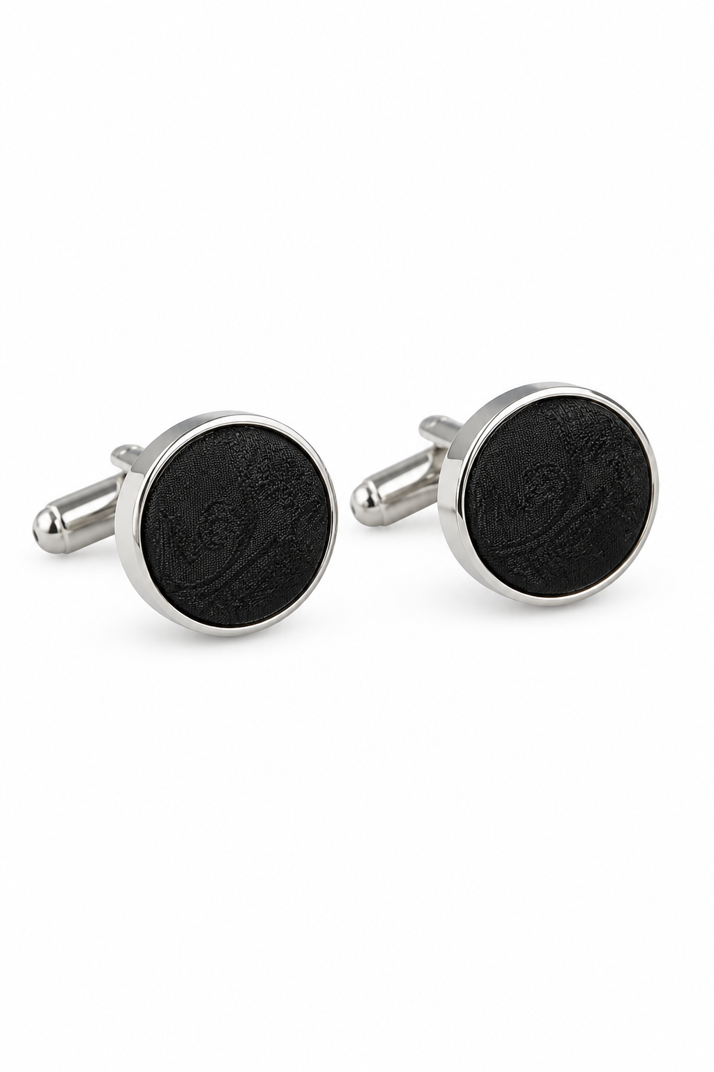 Paisley Neck Black Tie Gift Set Pocket Square Cuff Links Floral Satin