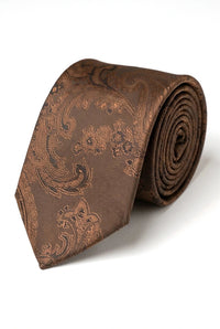 Paisley Neck Brown Tie Gift Set Pocket Square Cuff Links Tie Floral Satin