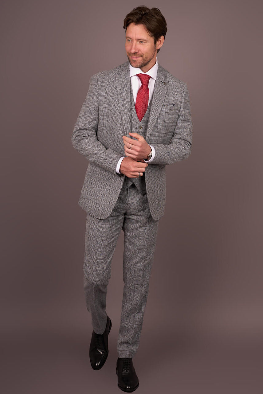 Men's Grey Classic Check Slim Fit 3 Piece Suit