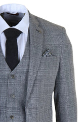 Men's Grey Classic Check Slim Fit 3 Piece Suit
