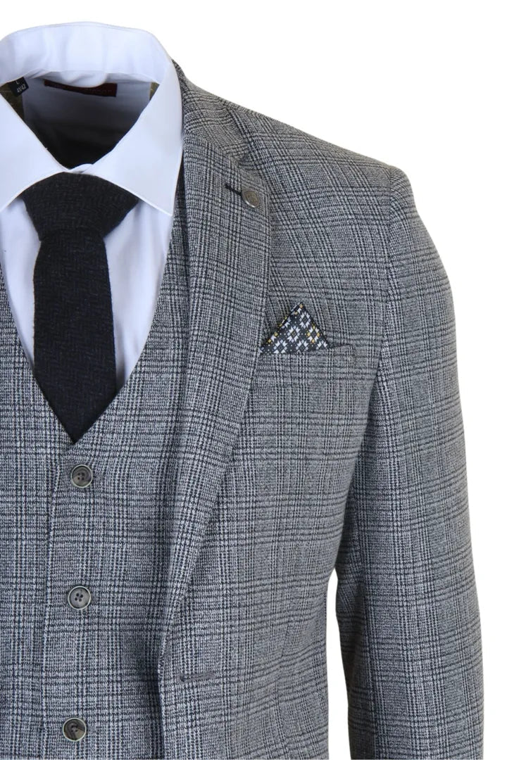 Men's Grey Classic Check Slim Fit 3 Piece Suit