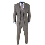 Men's Tan Brown Classic Check Slim Fit 3 Piece Suit