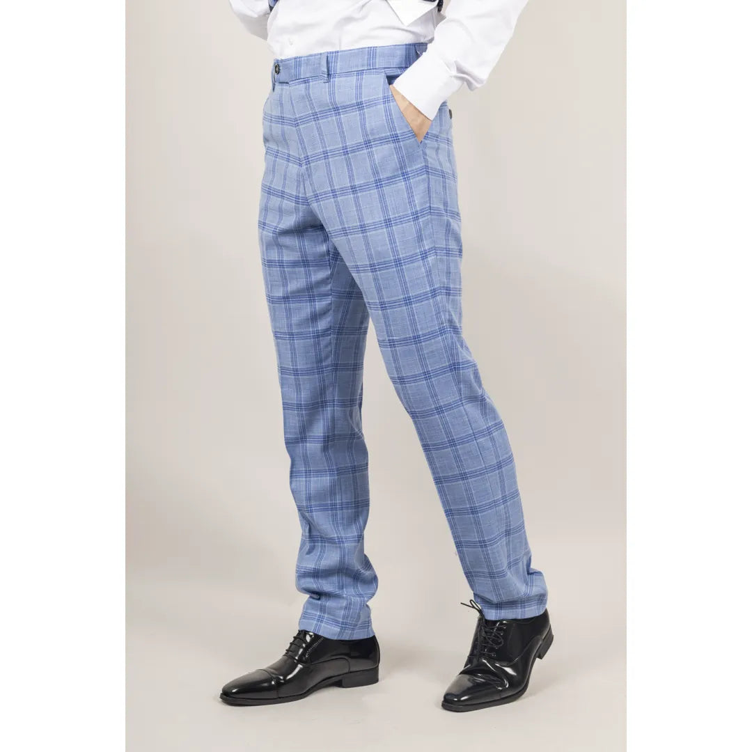 Plowman - Men's Light Blue Checked Trousers