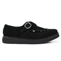 Pointed Creeper Black Suede Monk Buckle Platform Shoes