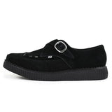 Pointed Creeper Black Suede Monk Buckle Platform Shoes