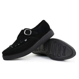 Pointed Creeper Black Suede Monk Buckle Platform Shoes
