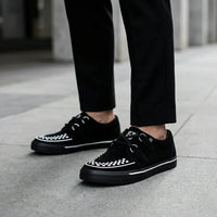 Pointed Creeper Sneaker Black White Suede Platform Shoes