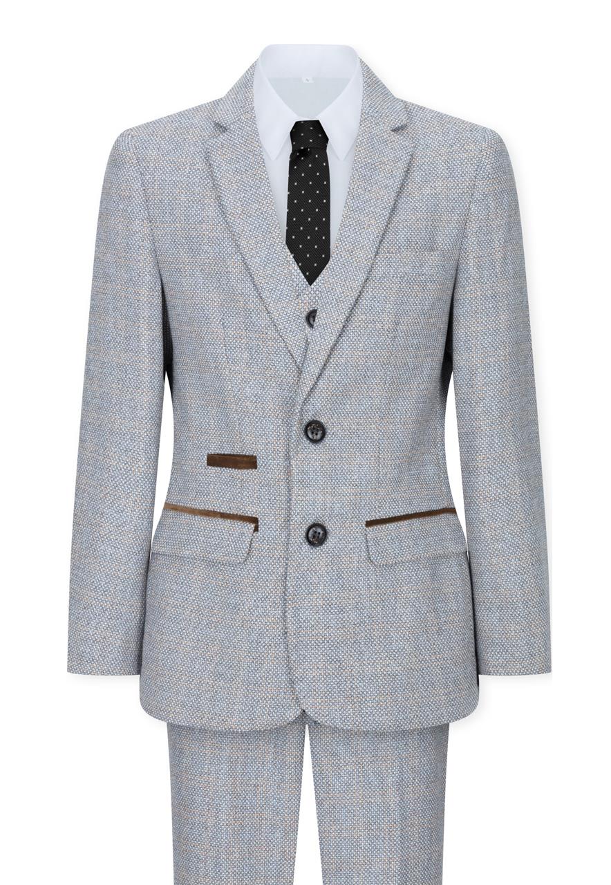 Boys 3 Piece Suit Cream Beige Tweed Check Vintage Retro Tailored Fit 1920s