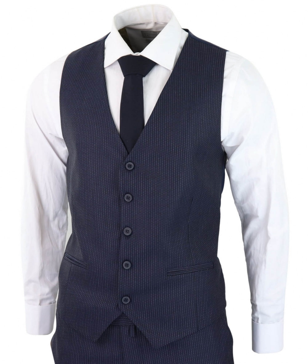 Navy-Blue Pinstripe 3 Piece Suit - RC20-31