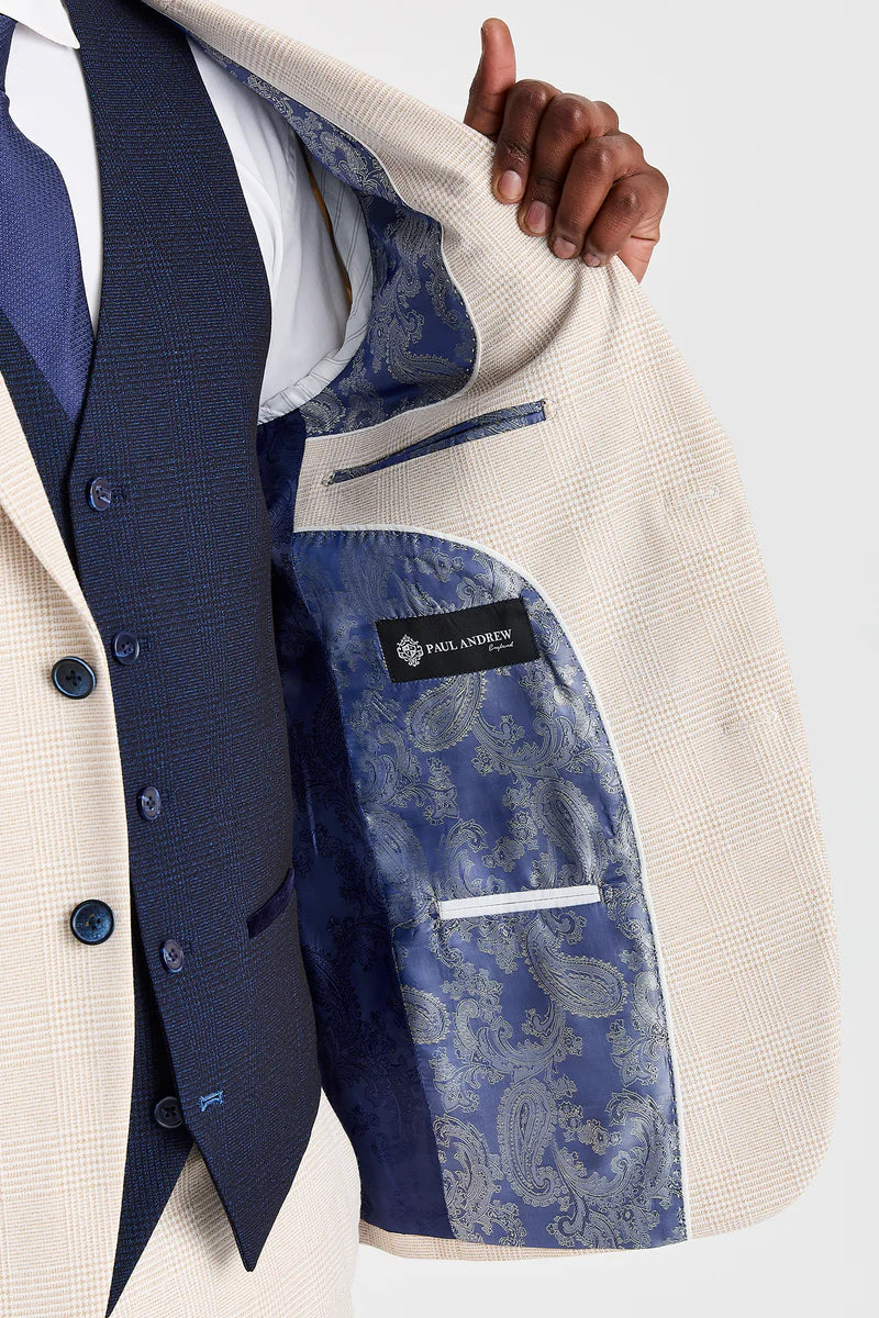 Regent Cream Check Suit with Regent Navy Constrasting Waistcoat