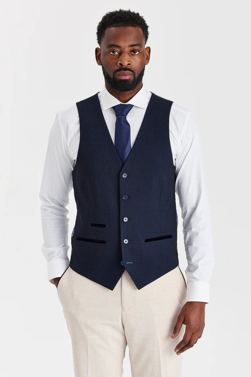 Regent Cream Check Suit with Regent Navy Constrasting Waistcoat