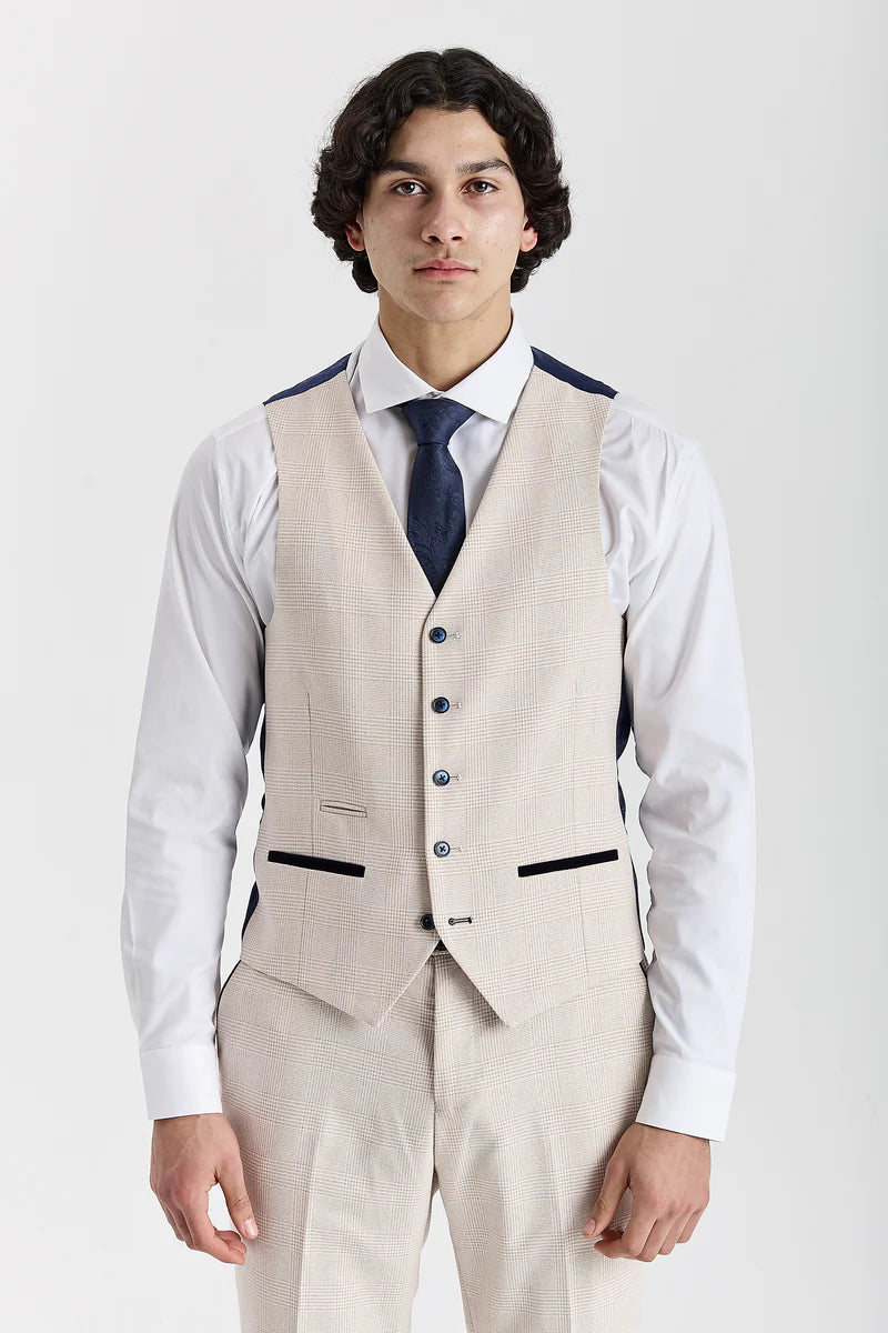 Regent - Cream Check Waistcoat for Men