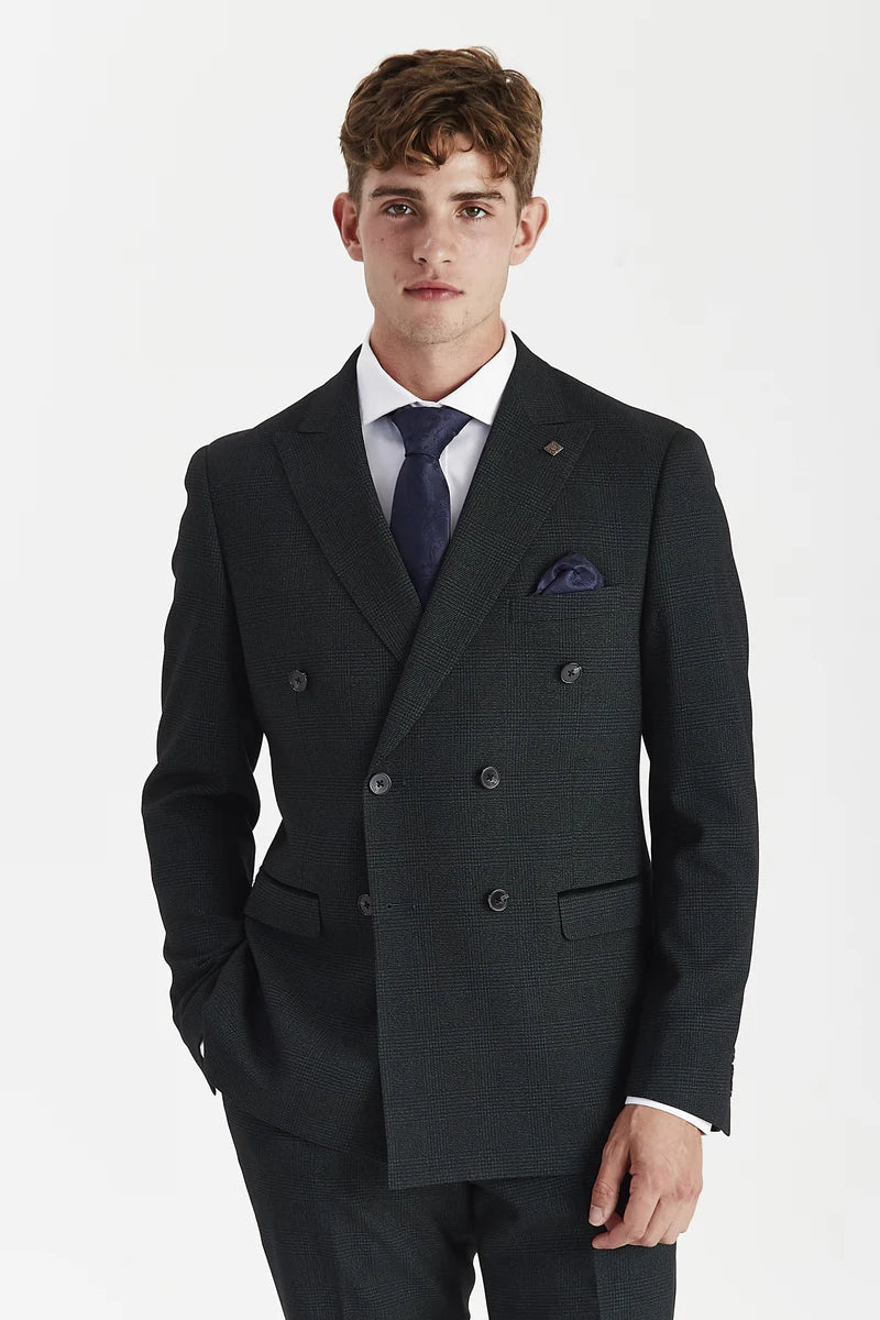 Regent - Green Checked Double Breasted Blazer for Men