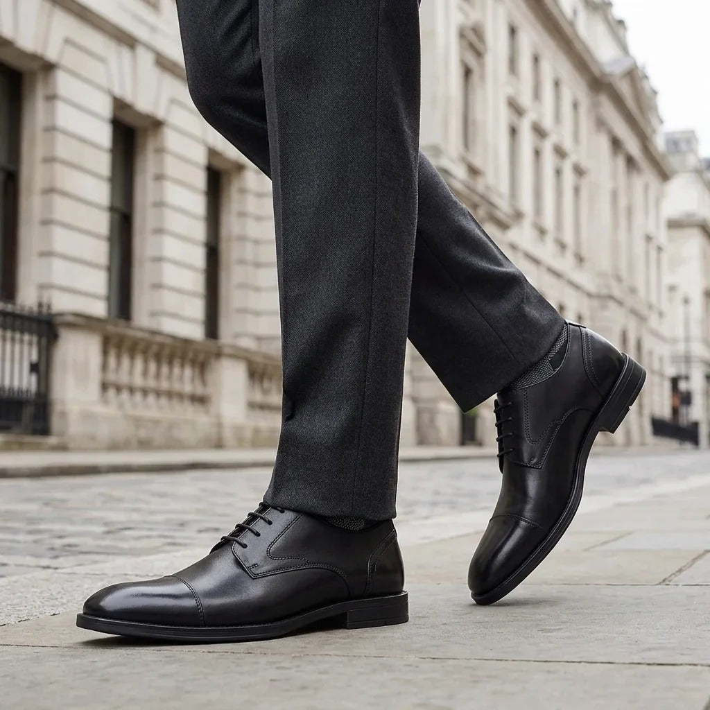 Regent - Men's Black Burnished Leather Derby Shoes
