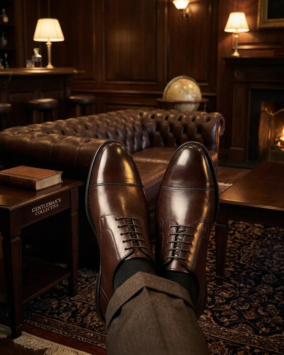 Regent - Men's Dark Brown Burnished Leather Derby Shoes
