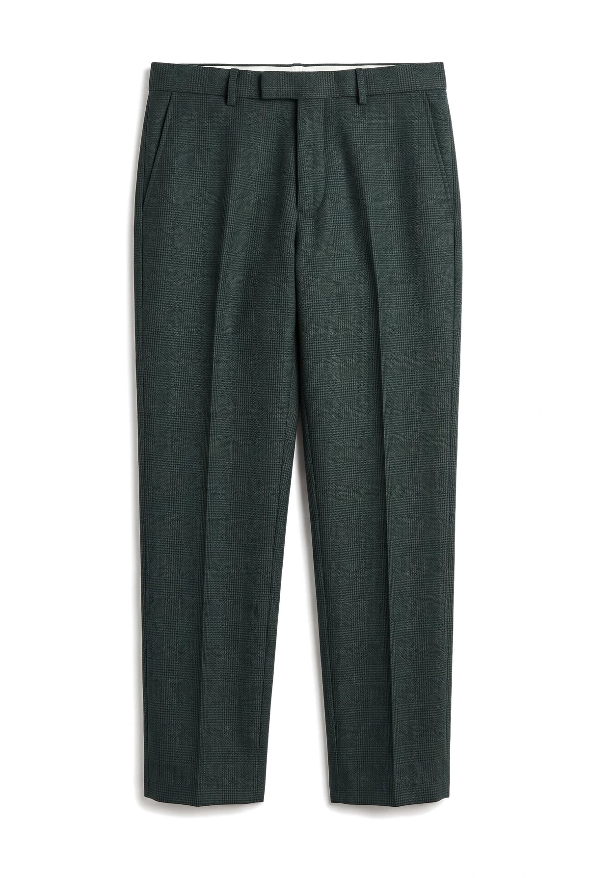Regent - Men's Green Plaid Check Trousers