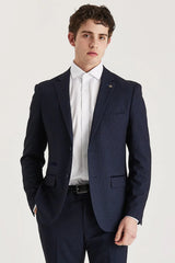Regent - Men's Navy Checked Tailored Fit Blazer