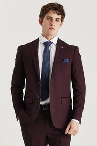 Regent - Men's Wine Checked Tailored Fit Blazer
