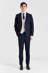 Regent Navy Check Suit with Constrasting Regent Cream Waistcoat