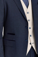 Regent Navy Check Suit with Constrasting Regent Cream Waistcoat