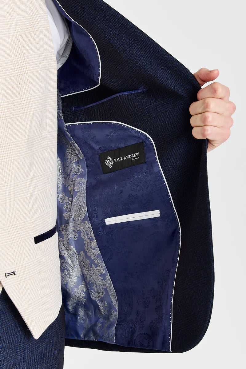 Regent Navy Check Suit with Constrasting Regent Cream Waistcoat