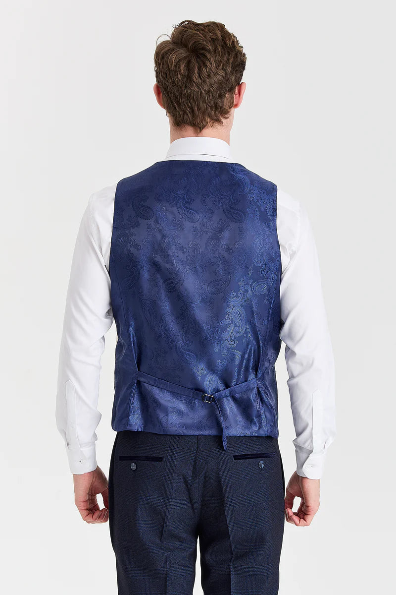 Regent Navy Check Suit with Constrasting Regent Cream Waistcoat