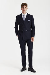 Regent - Navy Checked Double Breasted Blazer for Men