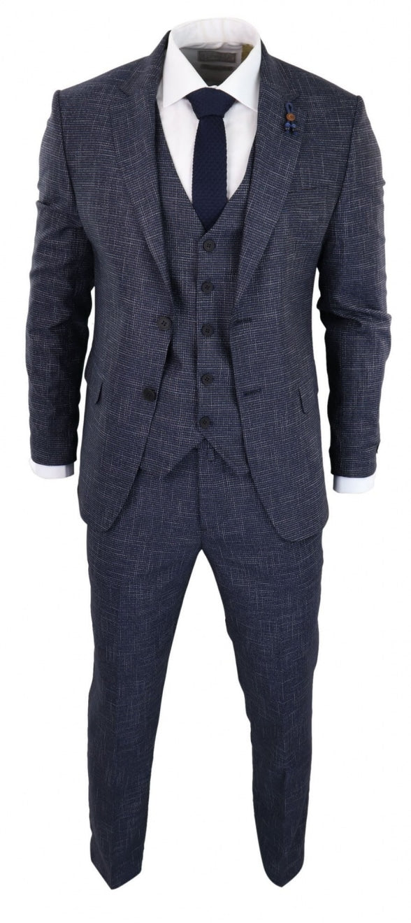 Navy-Blue Graph Check 3 Piece Suit - RK20-02
