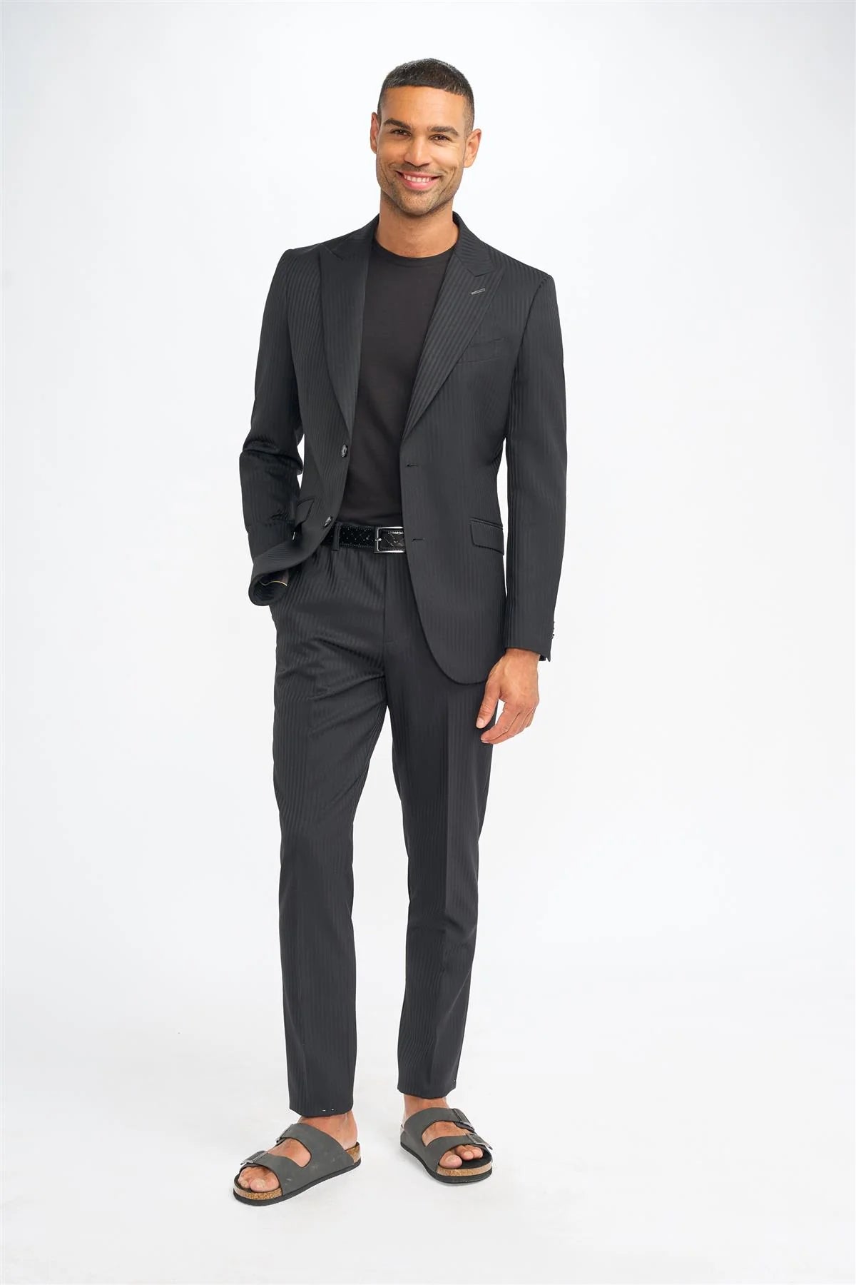 Roberto - Men's Black Shadow Stripes Tailored Fit Blazer