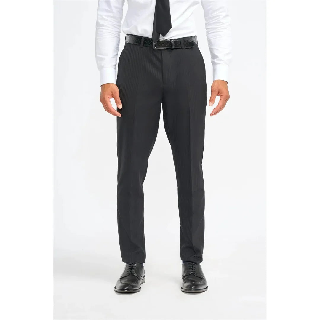 Roberto - Men's Black Shadow Stripes Formal Trousers