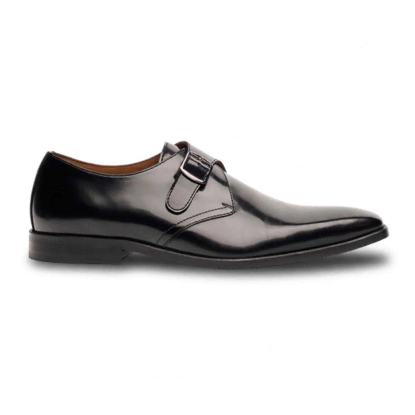 Romero - Men's Black Single Monk Strap Polished Shoes