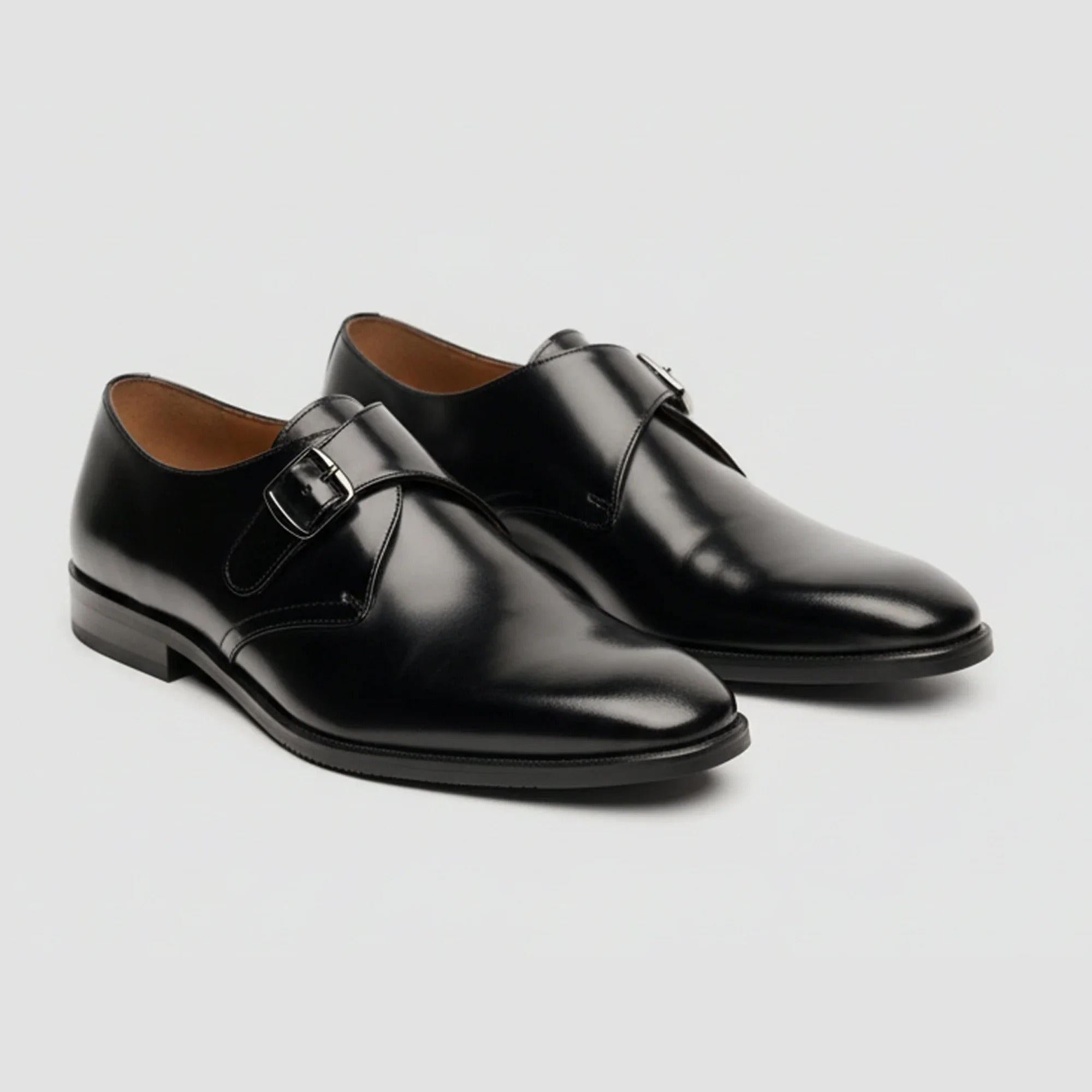 Romero - Men's Black Single Monk Strap Polished Shoes