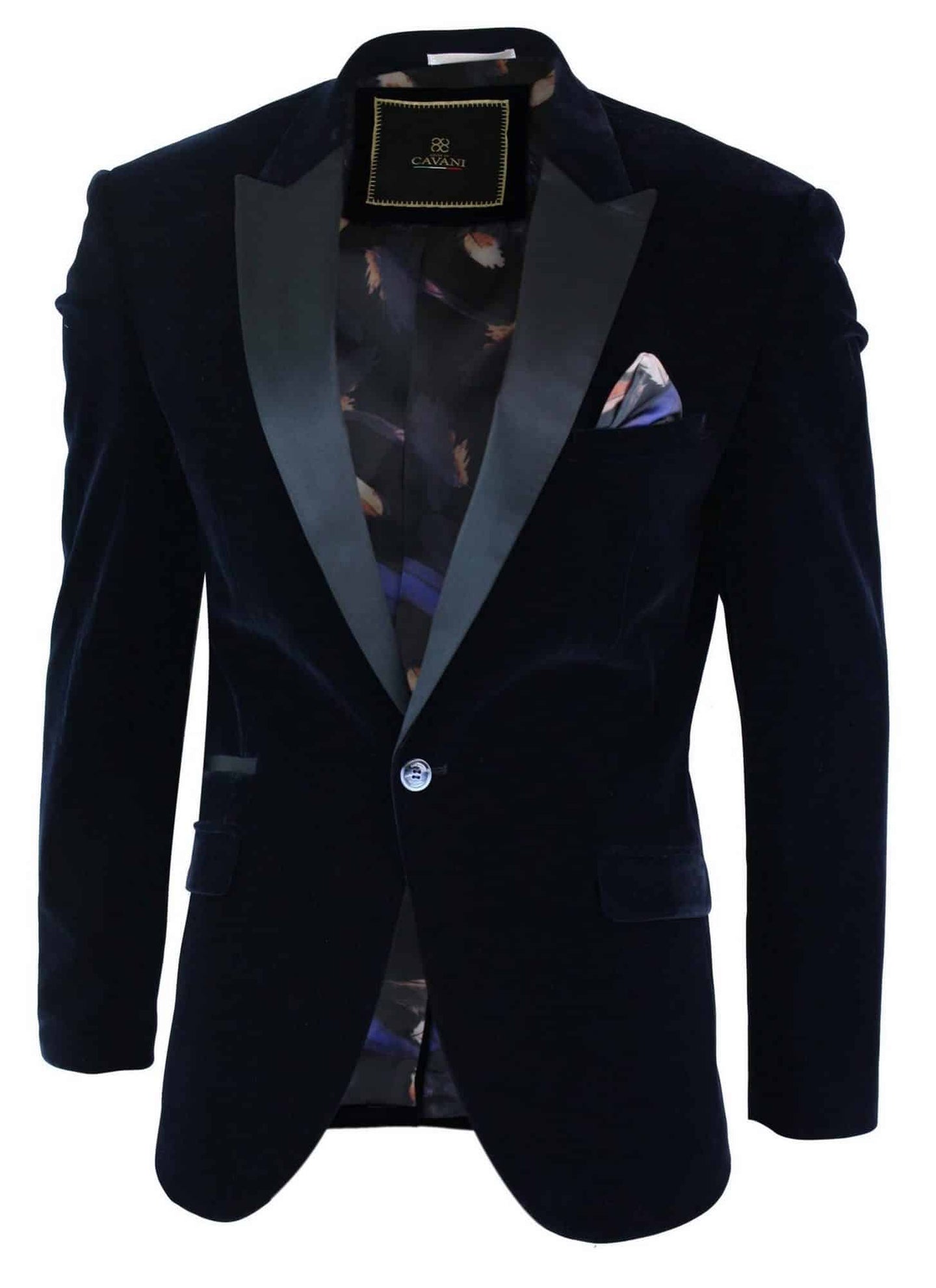 Cavani Rosa - Mens Soft Velvet Black Navy 1 Button Dinner Jacket Tuxedo Blazer Smart Casual Fit-Navy