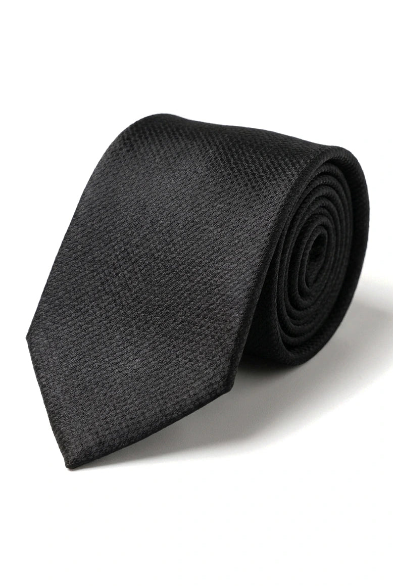 Satin Silk Textured Black Tie Gift Set Pocket Square Cuff Links Tie Matt Satin
