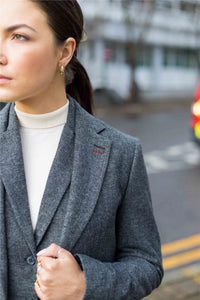 Womens Blazer Suit Wool Tweed Elbow Patch 1920s Vintage Classic Grey