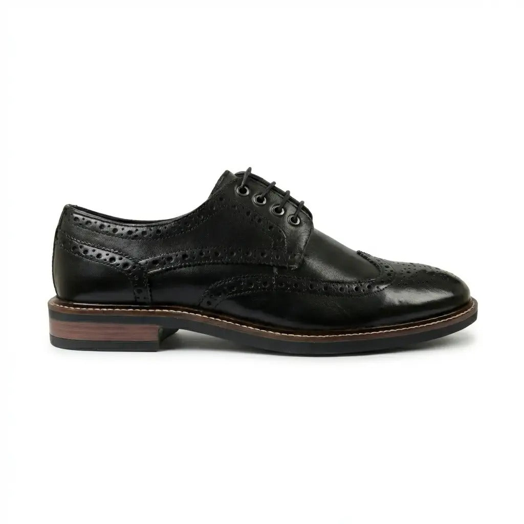 Stokes - Men's Black Leather Wingtip Brogue Lace-Up Shoes