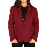 Women's Tweed Herringbone Blazer Jacket Wine Red Classic 1920s