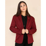 Women's Tweed Herringbone Blazer Jacket Wine Red Classic 1920s