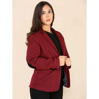 Women's Tweed Herringbone Blazer Jacket Wine Red Classic 1920s