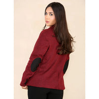 Women's Tweed Herringbone Blazer Jacket Wine Red Classic 1920s