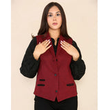 Women's Tweed Herringbone Waistcoat  Wine Red Classic 1920s