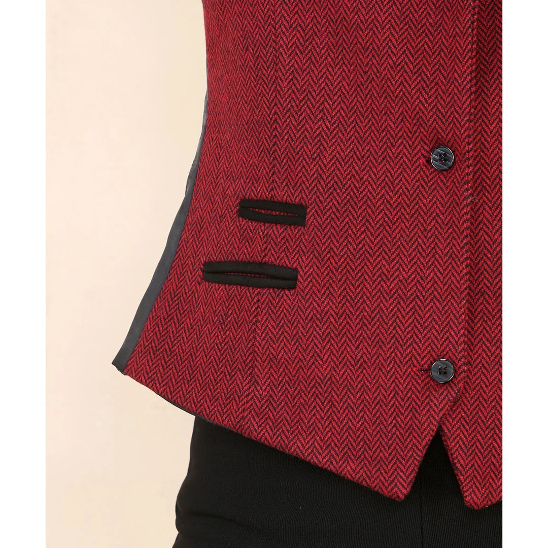 Women's Tweed Herringbone Waistcoat  Wine Red Classic 1920s