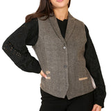 Women's Herringbone Tweed Waistcoat Oak Brown Classic