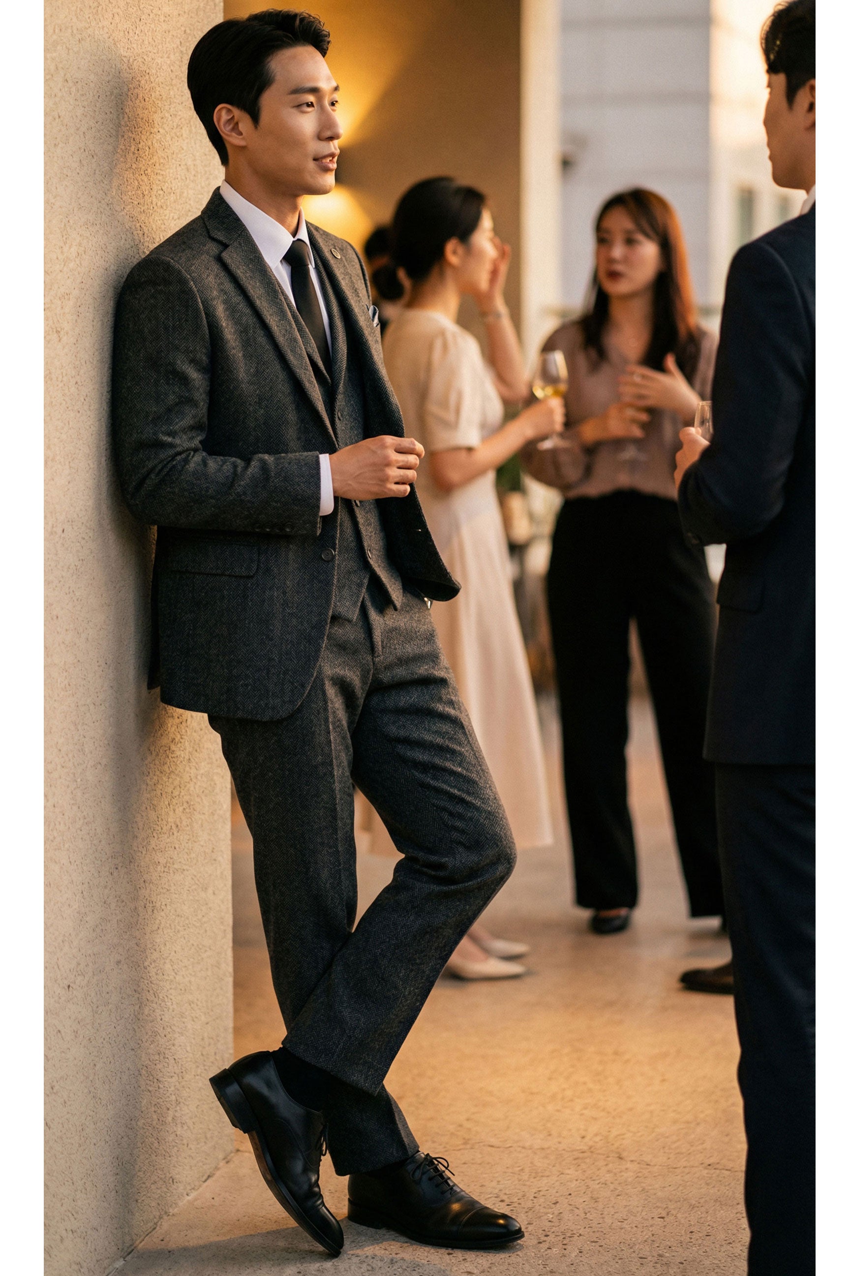 Men's Charcoal Grey 3 Piece Tweed Herringbone Suit - STZ11